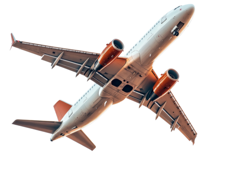 Commercial jet flying overhead in a clear sky