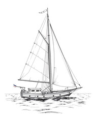 Tea Clippers, vintage sailboat. Hand drawn sketch, realistic, with white tones