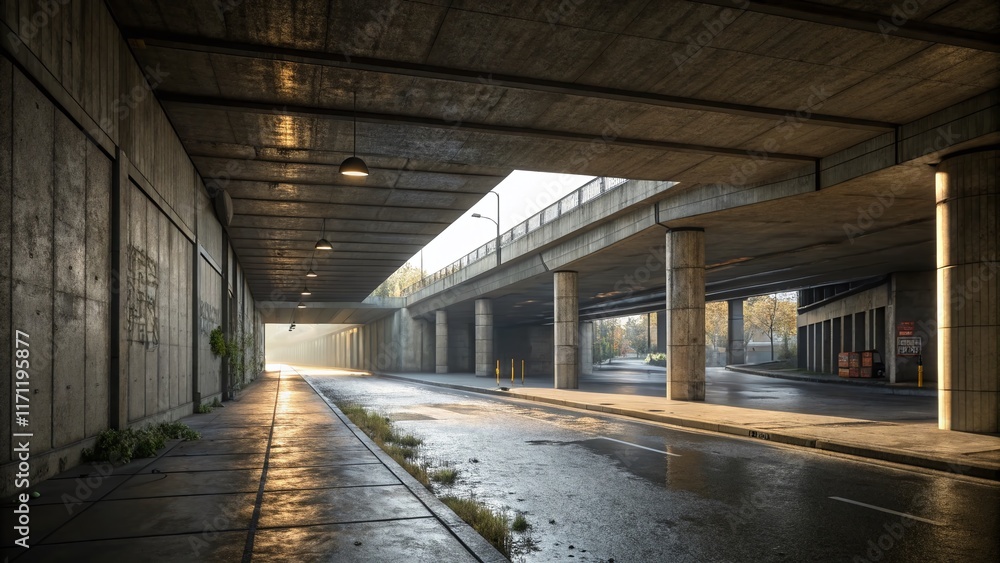 Poster urban underpass architecture: deep depth of field stock photo
