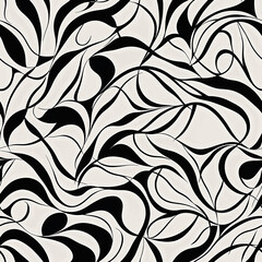 Seamless abstract black and white wavy lines pattern