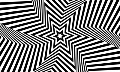 Optical illusion white star tunnel on black background. gradient twisted spirals. simple pattern stripes.