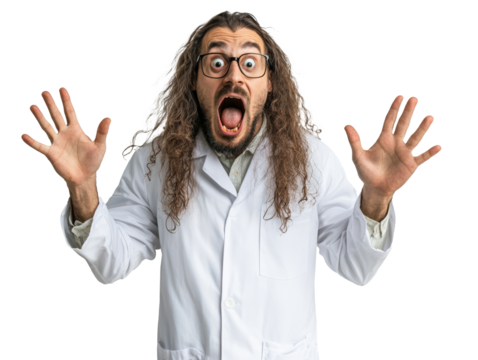 Scientist expressing shock in laboratory setting