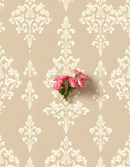 French vintage damask pattern. Delicate white floral seamless design. Hand-drawn home decor wallpaper. Classic farmhouse print, dramatic atmosphere