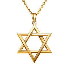 Premium Gold Jewish Star Necklace, Golden Star of David Necklace isolated on white