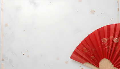 Red Folding Fan on White Background