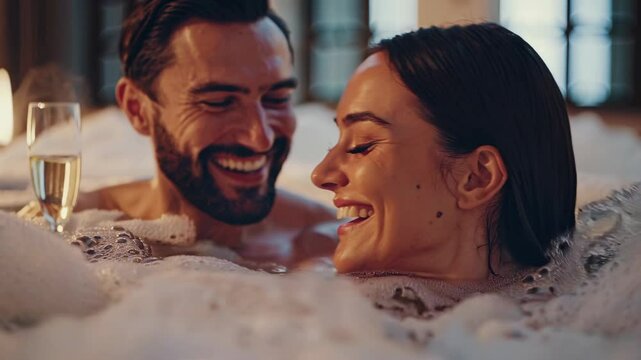 Romantic Couple Relaxing in Hotel Spa Hot Tub