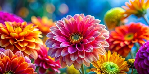 Fototapeta premium Vibrant Close-up of Colorful Flowers with Shallow Depth of Field - Stock Photo