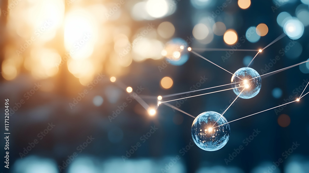 Poster global network connection, futuristic technology, abstract background, bokeh lights, data visualizat