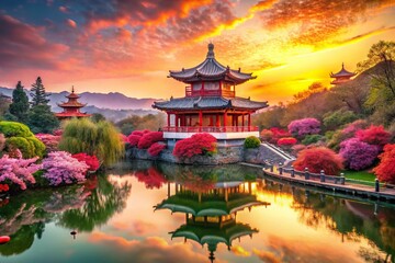 Obraz premium Vibrant Gradient Landscape: Modern Chinese New Year Celebration Background