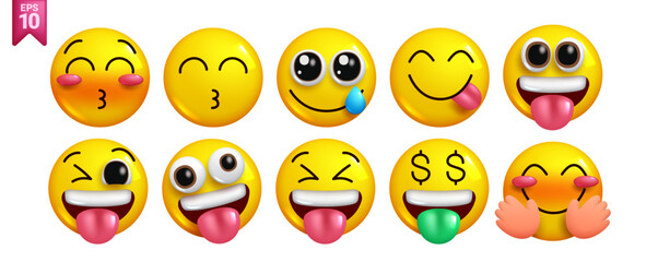 Fototapeta premium Playful 3D Emoji Bundle: Kisses, Smiles and Fun