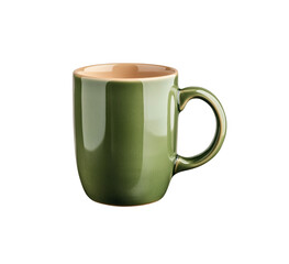 Green ceramic mug with a comfortable handle, perfect for sipping warm beverages. Isolated on transparent background, png.