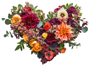 Floral heart arrangement made of vibrant flowers