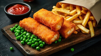 Crispy Fish Fingers with Golden French Fries and Peas
