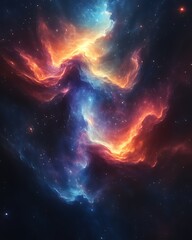Fototapeta premium Fiery and icy nebula swirls in space.