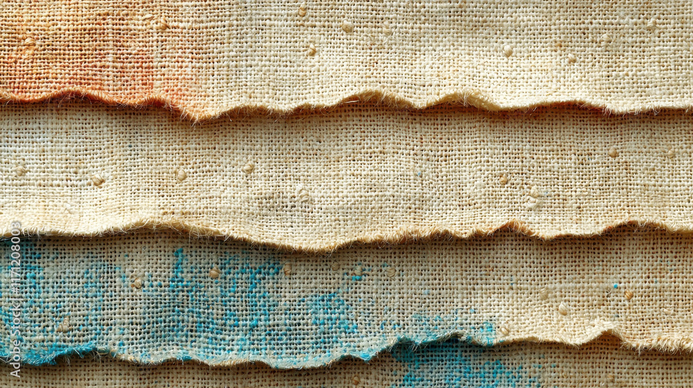Leinwandbilder textured linen fabric with colorful patterns and natural fibers. layers showcase rustic and organic 