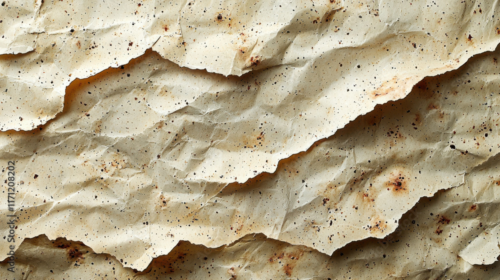 Poster crumpled textured paper with natural grain and speckled pattern, ideal for backgrounds and crafts. e