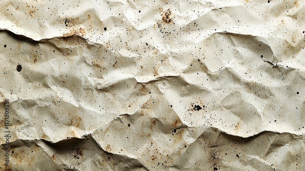 Leinwandbilder crumpled textured paper with speckles and stains, ideal for backgrounds or crafts. this eco friendly