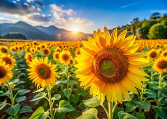 Vibrant Sunflowers Blooming in Yuanli Fields, Taiwan