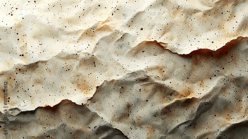 Poster crumpled textured paper with speckles and natural, earthy tone. this background adds depth and chara