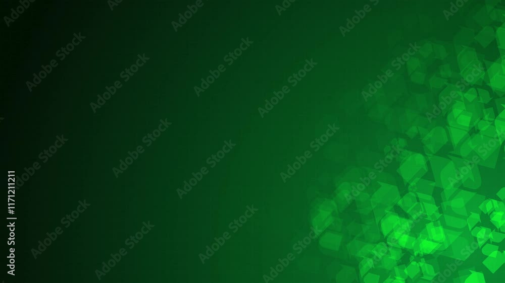 Poster green recycle symbol shapes are moving from the bottom right of a gradient grid abstract background,