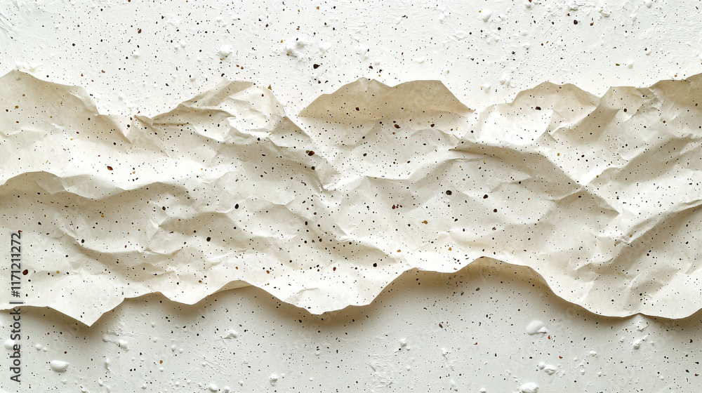 Poster crumpled textured paper with speckles on white background, ideal for eco friendly designs and crafts