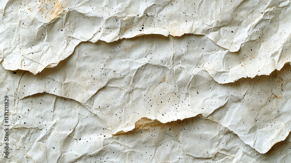 Poster Crumpled textured paper background with natural fibers and speckles, ideal for eco friendly designs and crafts. Perfect for artistic projects and recycled paper themes
