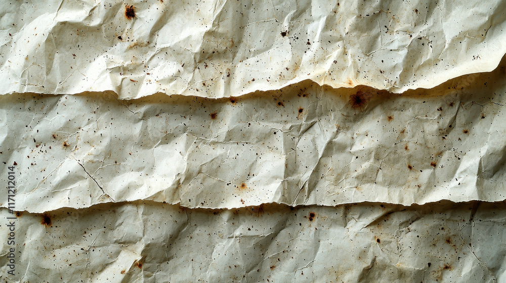 Poster crumpled textured paper with brown stains and natural, rustic appearance. ideal for backgrounds or a
