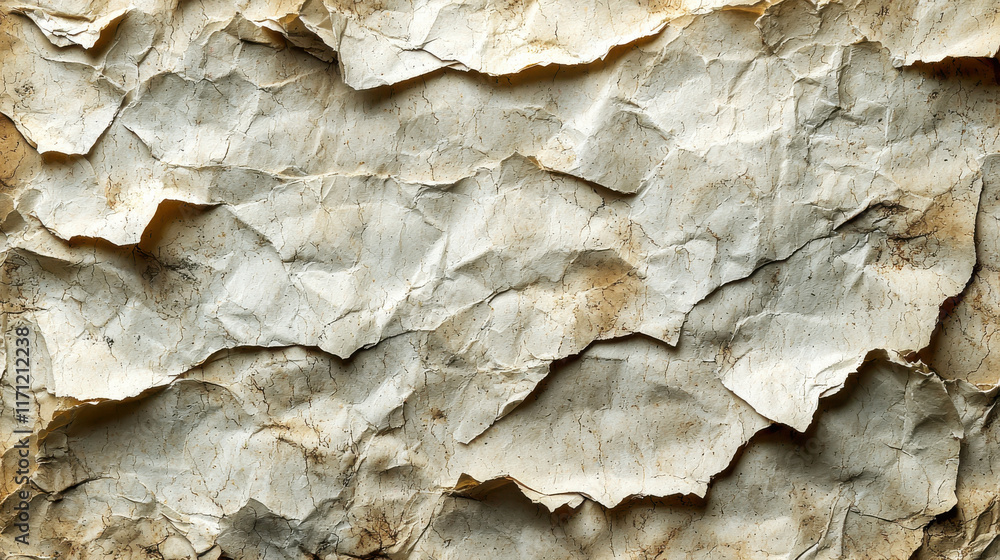 Aufkleber Crinkled textured paper background with natural tones and patterns, ideal for eco friendly designs and artistic projects. unique grain adds depth and character