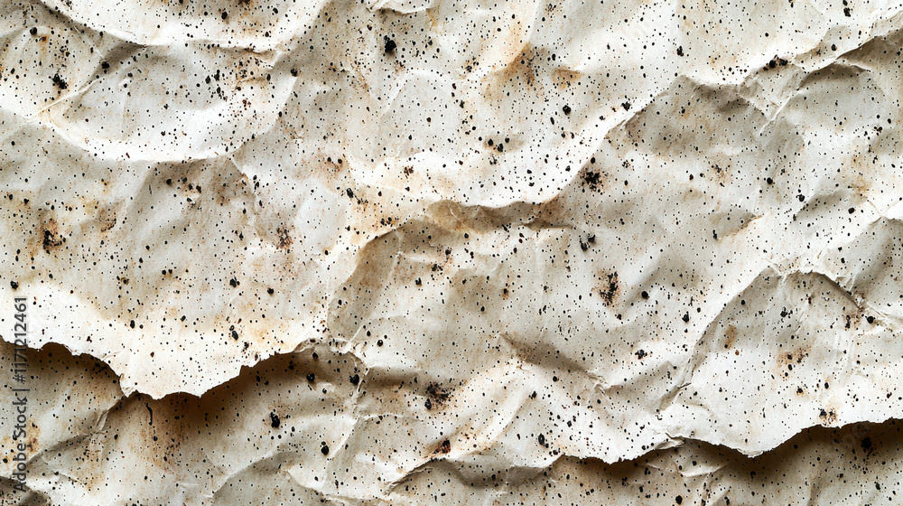 Poster crumpled textured paper with speckles and natural grain pattern. ideal for backgrounds or artistic p