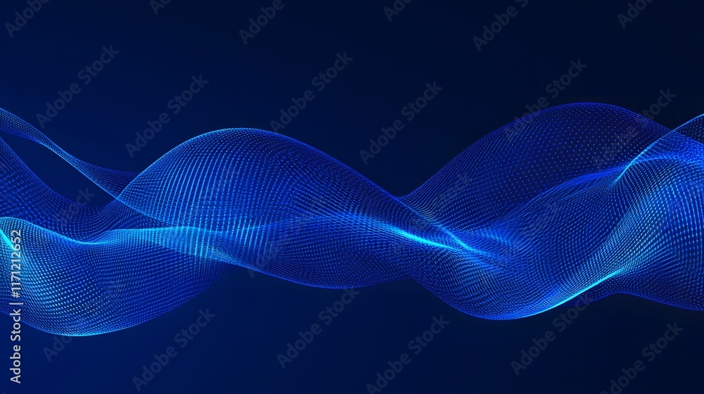 Poster abstract blue wave digital particle flow design