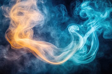 Obraz premium Ethereal wisps of orange and blue smoke swirling gracefully