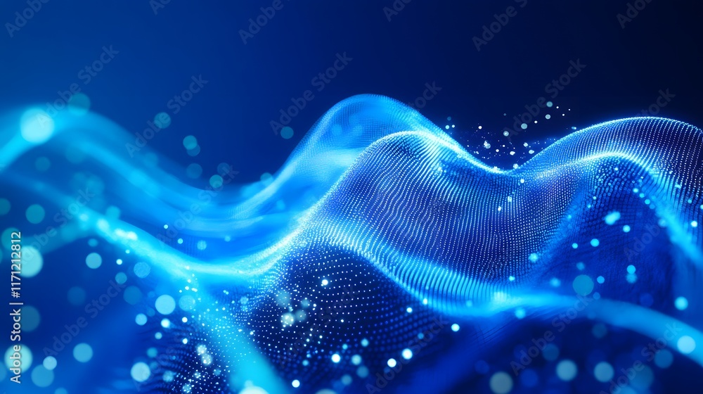 Poster abstract blue wave digital particle flow design