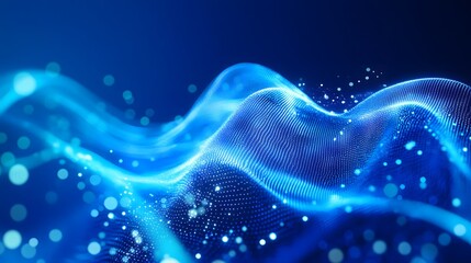 Naklejka premium Abstract Blue Wave Digital Particle Flow Design