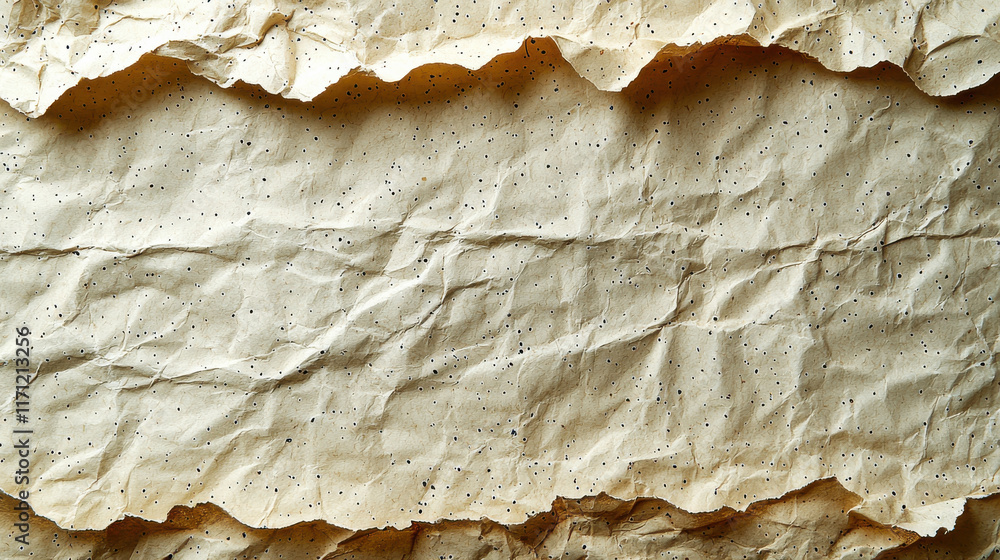 Poster crumpled textured paper with speckles, ideal for eco friendly designs and backgrounds. this unique p