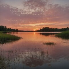 Fototapeta premium Leonardo_Kino_XL_Evening_Lake_Reflections_A_still_lake_mirrori_0 