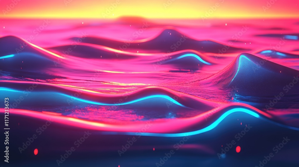 Canvas Prints Vibrant neon waves under a colorful sunset