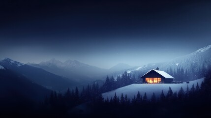 Charming Snowy Cabin Nestled in a Winter Wonderland Surrounded by Majestic Mountains and Lush Pine Trees Evoking a Cozy and Tranquil Atmosphere