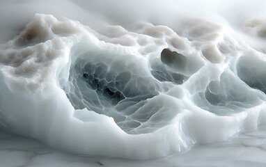 Abstract ice cave texture with porous surface and shadowed recesses.