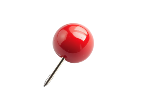 Bright red pushpin on white background