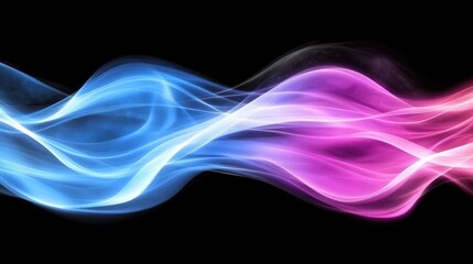 Abstract waves of blue and pink light on a black background