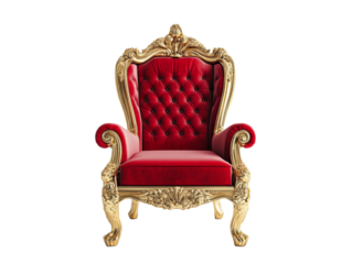 Elegant red throne with ornate gold details