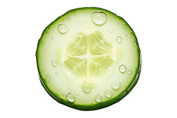 Piece of cucumber in drops of water isolated on a transparent background.