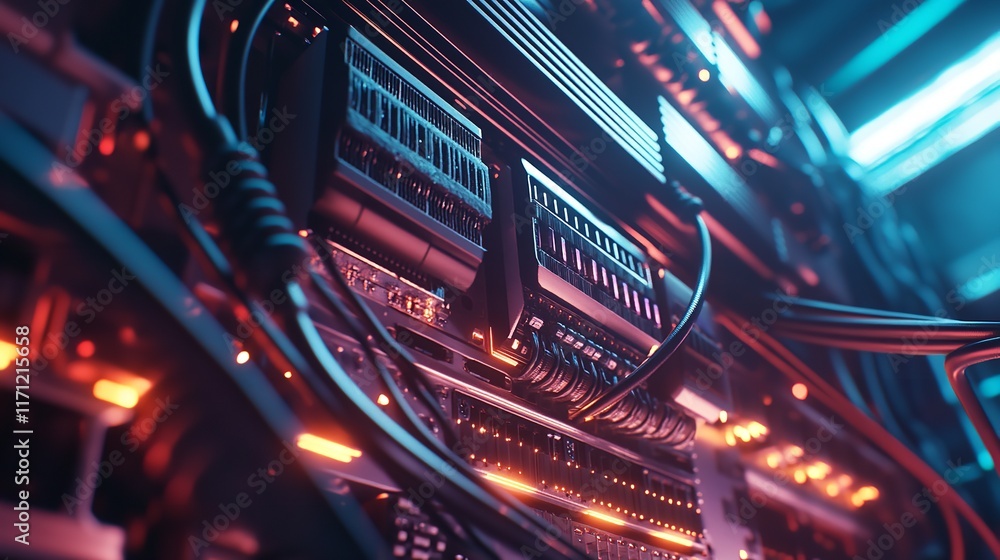 Poster a high-quality digital representation of an it network showcasing extreme detail and realism, illust