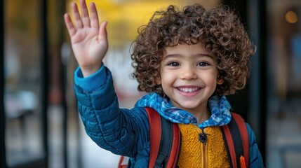 Happy Toddler Waving Goodbye