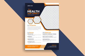 Obraz premium Modern medical Healthcare Flyer Design Template, Health medical flyer, Healthcare cover a4 template, Corporate healthcare and medical flyer or poster design Print