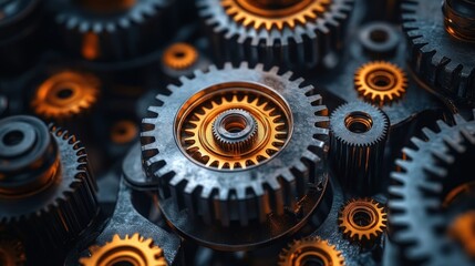 A close-up of interlocking gears showcasing intricate mechanical design and engineering.