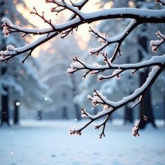 Bare branches of a tree against a backdrop of fresh fallen snow, branch, bare, snowy