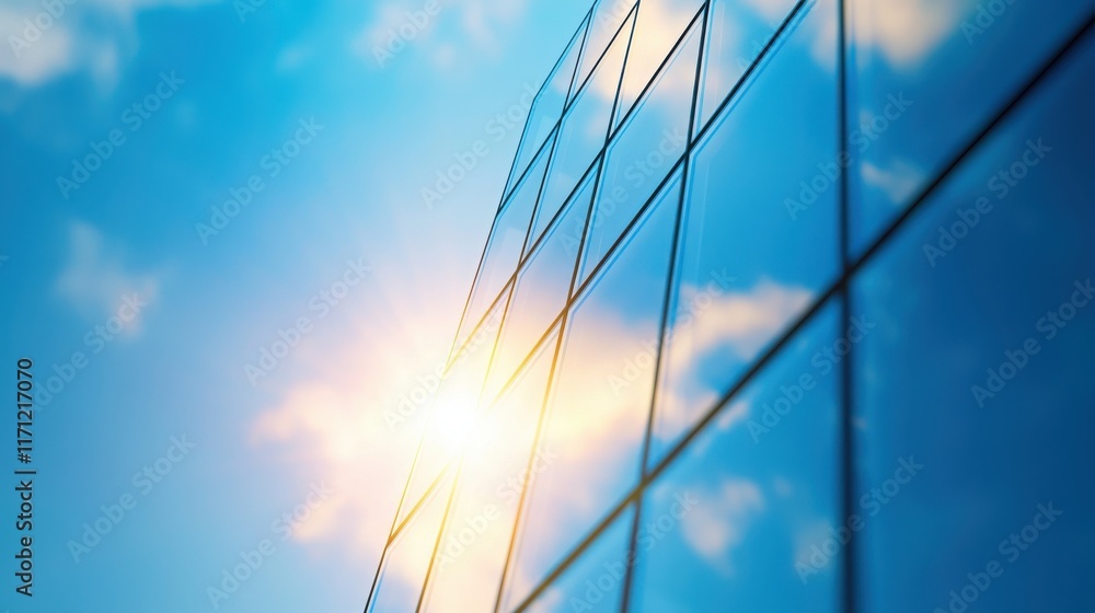 Poster abstract reflections of container stacks in urban architecture bright daylight close-up view modern 