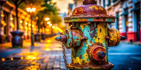 Fototapeta premium Vintage Fire Hydrant Portrait Photography: Rustic Charm and Urban Decay