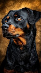 Obraz premium Majestic Rottweiler dog portrait, intense gaze.